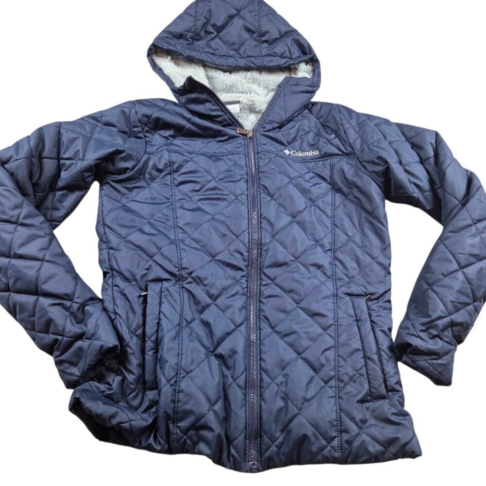 Columbia Jacket Womens Small Blue Copper Crest Fleece Lined Hood Full Zip Long
